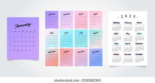 2025 Monthly Calendar. Vector Format.