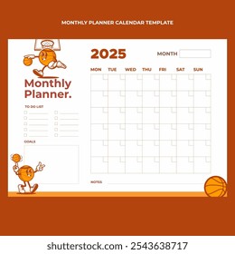 2025 Monthly Planner Template with Cartoon Illustration