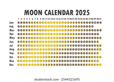 2025 Moon calendar. Astrological calendar design. planner. Place for stickers. Month cycle planner mockup. Isolated black and white background.