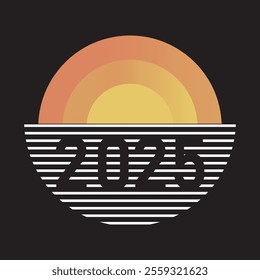  2025: A New Beginning - Rising Sun Horizon Motif with Curved Lines and Gradient Colors for a Modern, Hopeful Design vector illustration