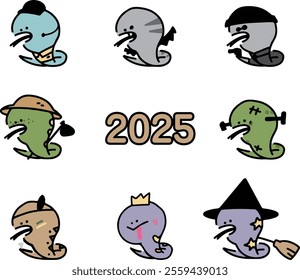 2025 New Blue Snake Year, Snake Year Characters, Snake Characters, Holiday New, Card of the Year