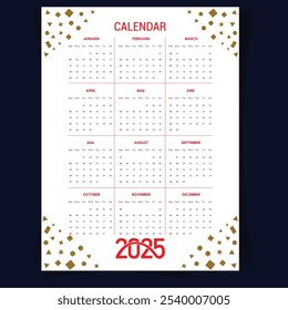 2025 New Calendar Vector Design 
