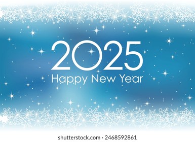 2025 New Year’s Greeting Card With Snowflakes On A Blue Abstract Background.
