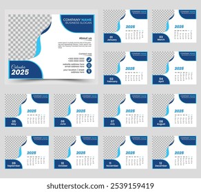 2025 new year 12 page corporate natural shape desk calendar print ready editable vector table calendar design template