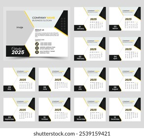 2025 new year 12 page corporate natural shape desk calendar print ready editable vector table calendar design template