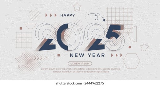 2025 new year with 3D line number and geometric line on texture background