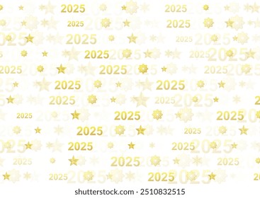 2025 New Year abstract background with golden snowflakes and stars. Vector winter holiday design