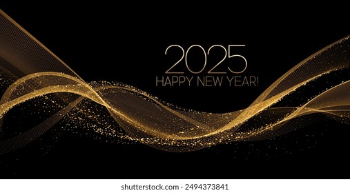 2025 New Year Abstract shiny color gold wave design element