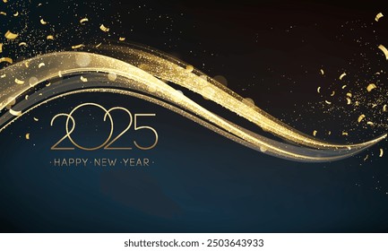 2025 New Year Abstract shiny color gold wave design element