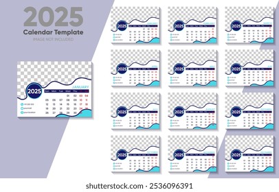 2025 new year annual calendar template full page printable design