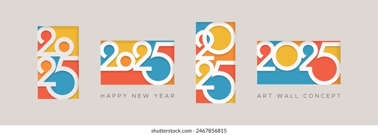 2025 new year with art wall concept. Paper cut of number 2025 on frame concept. Happy new year 2025