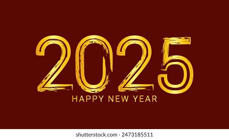 2025 new year asian chinese. Digit design. Happy new year text design template gold color. Isolated dark red background. For postcard calendar banner web page. Vector illustration.