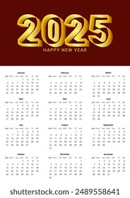 2025 new year asian chinese. Calendar Template. Wall Calendar Planner Organizer for print. Vector illustration.