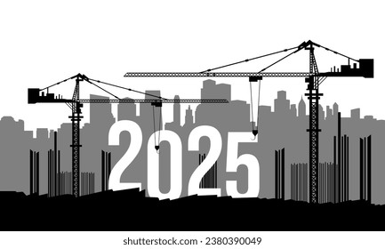 Diseño de fondo de Año Nuevo 2025. Números de construcción para Año Nuevo 2025. Ilustración vectorial