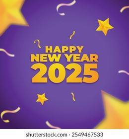 2025 New Year background with dominant purple color, decorated with shining stars