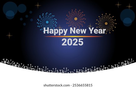 2025 - Diseño de Vector de fondo de Año Nuevo con Elementos brillantes de fuegos artificiales, creando una atmósfera festiva de celebración. Adecuado para tarjetas de felicitación de año nuevo, carteles y Materiales promocionales.