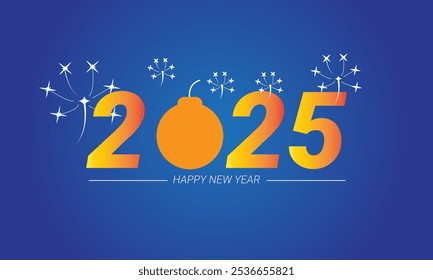 2025 - Projeto vetorial de fundo de Ano Novo com fogos de artifício, elementos de bola, criando uma atmosfera festiva de celebração. Adequado para cartões de saudação de ano novo, cartazes e materiais promocionais.