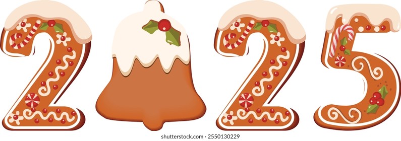 2025 new year baked gingerman cookies vector art new year greeting celebration