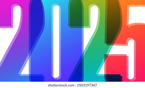 2025 New Year Banner. Colorful graphic design with vibrant gradients for 2025 year holiday greetings and invitations. Vector illustration.