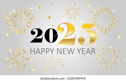 2025 New Year banner  or greetings card design with fireworks burst