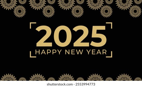 2025 new year black background banner design gold vector template