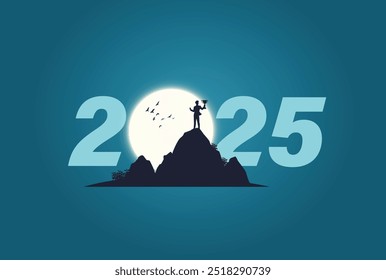 2025 new year business goals concept Vector Illustration. New year business plan target strategy, Planning and challenge business strategy background.
