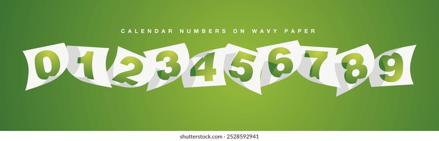 2025 New Year Calendar green numbers on white wavy paper green banner background