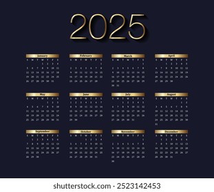 2025 New Year Calendar vector Template