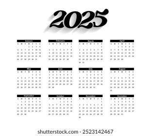 2025 New Year Calendar vector Template