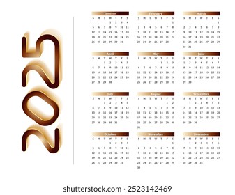 2025 New Year Calendar vector Template