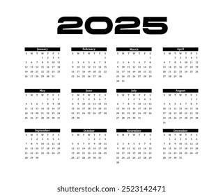 2025 New Year Calendar vector Template