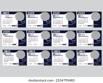 2025 New Year Calendar, vector.