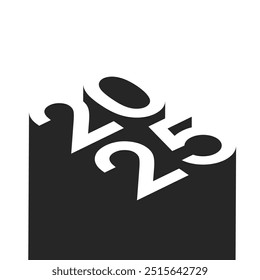 2025 new year card with black 3d year number on white background minimalistic design