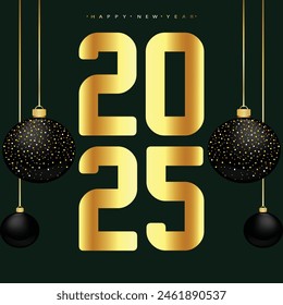 2025 New Year celebrate banner featuring dazzling and shimmering golden glitter. Christmas Holiday vector illustration
