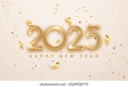 2025 new year celebration background banner. new year realistic golden glitter and confetti background. Banner for Christmas holiday.