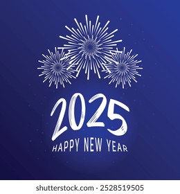 2025 new year celebration card on blue background