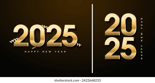 2025 new year celebration with golden numerals and elegant 3d ribbon decoration is a luxury concept. 2025 number design.for flyers, banners and calendars 2025.