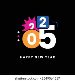 2025 New Year celebration with Happy New Year's Eve fireworks, countdown to midnight on December 31st Free Vector