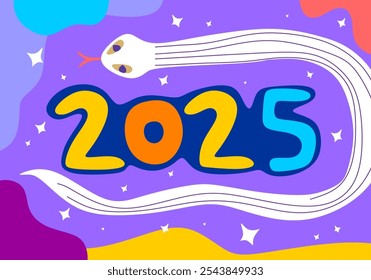 2025 new year celebration poster, greeting card template.cartoon trendy snake.