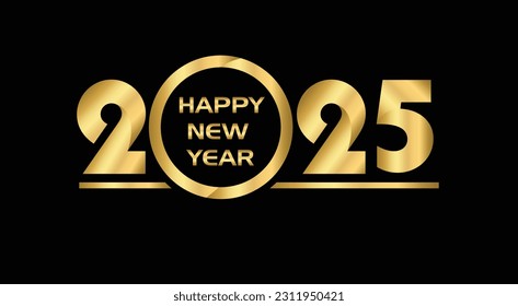 2025 New year celebrations gold greetings poster isolated over black background