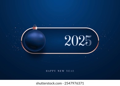 2025 New Year concept with blue bauble on dark background. New Year loading bar 