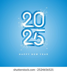 2025 New Year continuous Argentina ribbon. Abstract white blue flag of Argentina in the shape of 2025 logo with sparkle firework. New Year concept greeting card