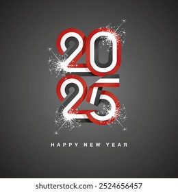 2025 New Year continuous Egypt ribbon. Abstract red white black flag of Egypt in the shape of 2025 logo with sparkle firework. New Year concept greeting card
