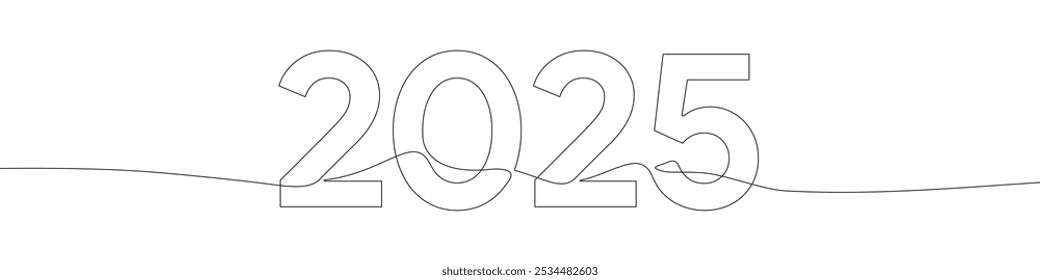 2025 New Year continuous one line drawing vector illustration. Editable stroke