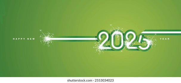 2025 New Year continuous ribbon in the shape of 2025. Abstract green white flag of Nigeria in the shape of 2025 logo with sparkle firework for calendar, banner, poster, social media post