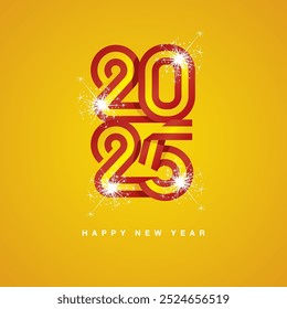 2025 Año Nuevo continuo España cinta. Abstractas bandera roja amarilla de España con la forma del logotipo de 2025 con fuegos artificiales brillantes. Tarjeta de felicitación del concepto del año Nuevo