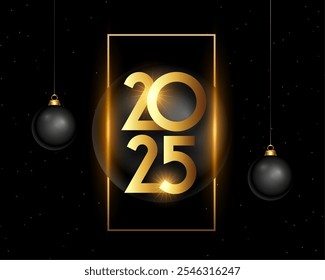 2025 new year dark background with hanging xmas bauble vector