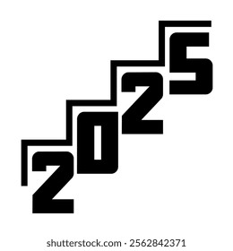 2025 New Year design featuring digits arranged as stair steps, symbolizing progress, growth, and new opportunities. ideal for New Year greeting cards, calendars, and social media visuals promoting