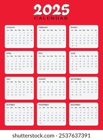 2025 New year full page business calendar design