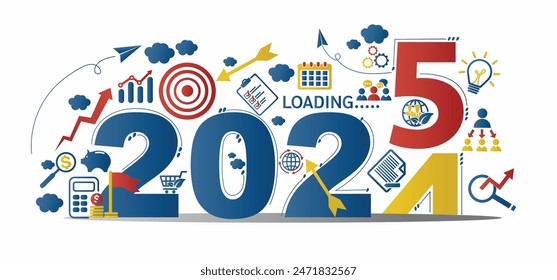 2025 new year goal plan action with target icons, Business plan, financial plan and strategies. Annual plan and development for achieving goal, achievement and success in 2024. Vector illustrator set.